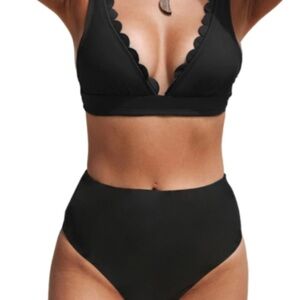 Cupshe Black Scalloped Bikini Set sz S nwt 008